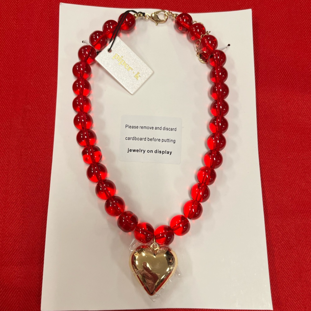 NWT ⚜️♥️⚜️ Piper K Gorgeous Red Beaded Glass Necklace - Picture 13 of 15